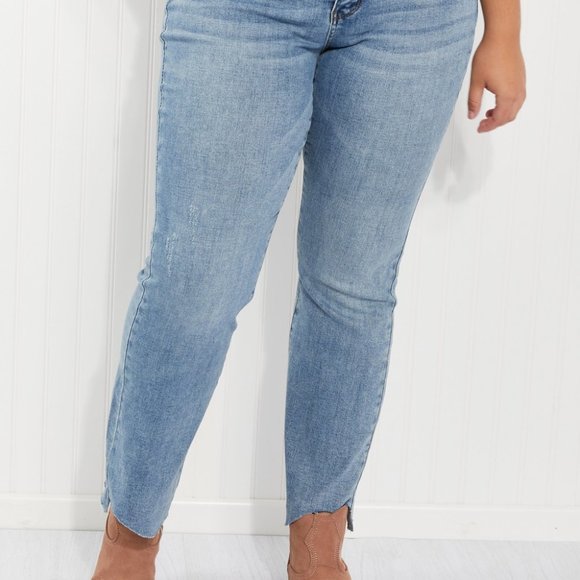 Judy Blue Mia Full Size Raw Hem Slim Bootcut Jeans - Picture 7 of 11